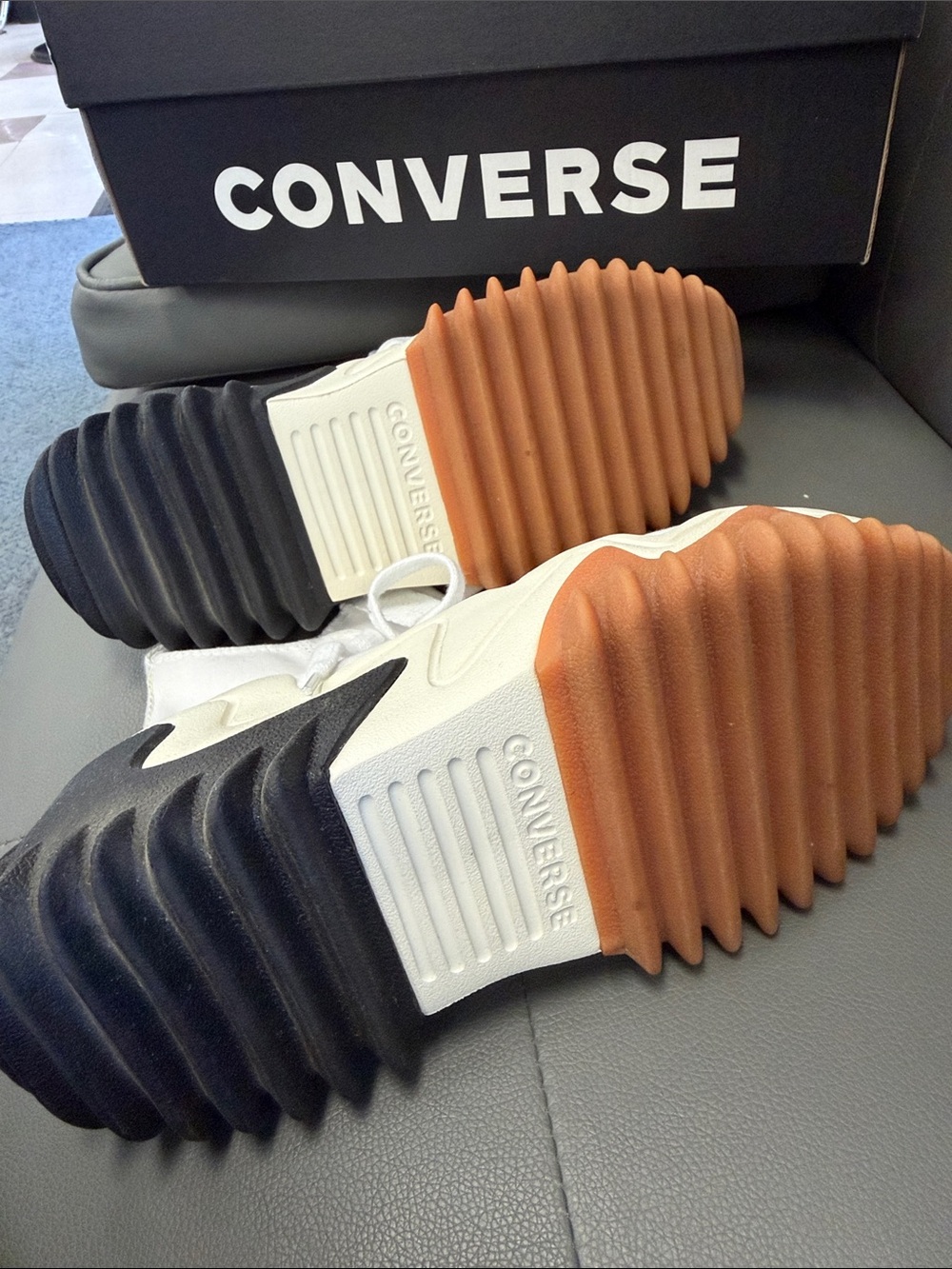 Converse Kids' White High-Top Sneakers with Black and Gum Sole - Picture 2 of 4